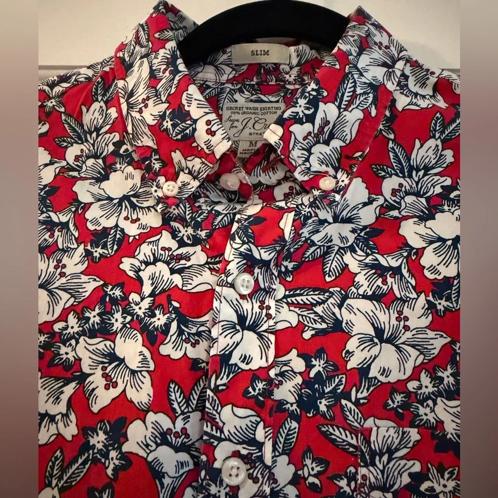 Red Floral J Crew Secret Wash Shirt Slim Medium